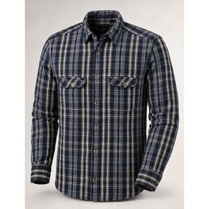 Field & Stream Flannel Shirt Mens L Blue Plaid Heavyweight Cotton Button Front